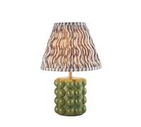 Luminosa Lighting Luminosa Bobble Olive Green Glaze Table Lamp With Pearl Grey Fabric Ripple Shade 25Cm B22