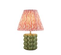 Luminosa Lighting Luminosa Bobble Olive Green Glaze Table Lamp With Coral Pink Fabric Ripple Shade 25Cm B22
