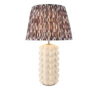 Luminosa Lighting Luminosa Bobble White Crackle Glaze Table Lamp With Pearl Grey Fabric Ikat Shade 35Cm B22