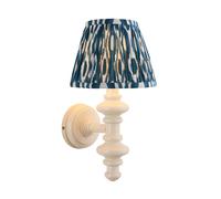 Luminosa Lighting Luminosa Carnaby Satin Almond White Paint Wall Light With Marlin Blue Fabric Ikat Shade 20Cm B22
