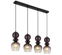 Netlighting Clarity Bar Pendant Ceiling Light Matt Black Smoke Glass Shade 4x E27 Netlighting Black