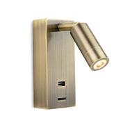 Netlighting Clifton LED Wall Reading Light & USB Port Antique Brass in Gold Netlighting Gold