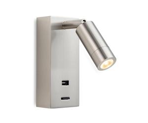 Netlighting Clifton LED Wall Reading Light & USB Port Brushed Steel in Grey Netlighting Grey