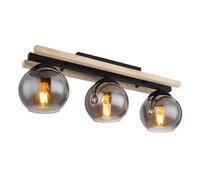 Netlighting Conni Globe Ceiling Light Black Wood Brown Smoke Glass Shade 3x E27 Netlighting Black