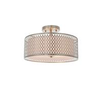 Netlighting Cordero 3 Light Flush Light Satin Nickel Plate & White Cotton Mix E27 in Grey Netlighting Grey