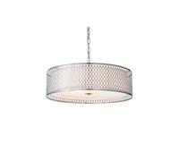 Netlighting Cordero 3 Light Round Ceiling Pendant Satin Nickel Plate & White Cotton Mix E27 in Grey Netlighting Grey