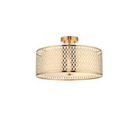 Netlighting Cordero Decorative Flush Ceiling Lamp Gold Effect Plate White Fabric Frosted Glass in Clear Netlighting Clear