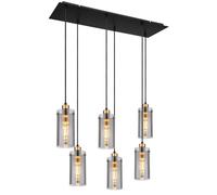 Pendant Light Dining Table Lamp Living Room Lamp Glass Smoke Metal Black Sockets 6x E27 L x W x H 75 x 24 x 120 cm