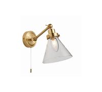 Netlighting Faraday Bathroom Adjustable Dome Wall Light with Pull Cord Satin Brass Glass Shade in Gold Netlighting Gold