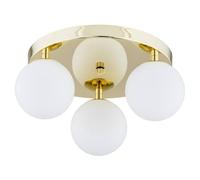 Netlighting Flavio Globe Ceiling 3 Light Brass Steel Glass Opal Matt IP44 in Gold Netlighting Gold