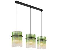 Netlighting Gorley Bar Pendant Ceiling Light Matt Black Green Glass Shade 3x E27 Netlighting Black