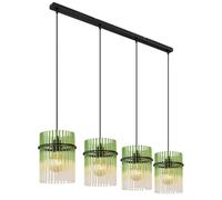 Netlighting Gorley Bar Pendant Ceiling Light Matt Black Green Glass Shade 4x E27 Netlighting Black