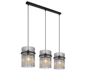 Netlighting Gorley Bar Pendant Ceiling Light Matt Black Smoke Glass Shade 3x E27 Netlighting Black