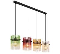 Netlighting Gorley Bar Pendant Matt Black Rods Multicolour Glass Shade 4x E27 Netlighting Black