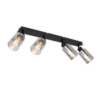 Netlighting Hadera Ceiling Spotlight Bar Matt Black Smoke Glass Shade 4x E27 Netlighting Black