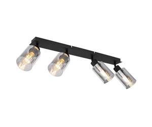 Netlighting Hadera Ceiling Spotlight Bar Matt Black Smoke Glass Shade 4x E27 Netlighting Black