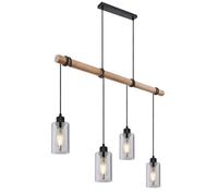 Netlighting Hadera Wood Bar Pendant Matt Black Smoke Glass Shade 4x E27 Netlighting Black