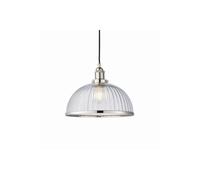 Netlighting Hansen 1 Light Pendant Bright Nickel Ribbed Glass E27 in Clear Netlighting Clear