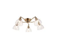 Netlighting Hansen Multi Arm Glass Semi Flush Ceiling Lamp Antique Brass Plate Glass in Gold Netlighting Gold