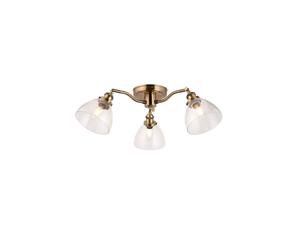 Netlighting Hansen Multi Arm Glass Semi Flush Ceiling Lamp Antique Brass Plate Glass in Gold Netlighting Gold