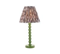 Netlighting Higgledy Gloss Green Table Lamp Grey Fabric Ikat Shade 25cm E14 Netlighting Grey