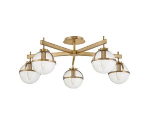 Netlighting Hollis 5 Light Multi Arm Semi Flush Ceiling Lamp Heritage Brass IP44 in Gold Netlighting Gold