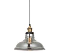 Luminosa Lighting Luminosa Industrial And Retro Hanging Pendant Black, Gold 1 Light With Smoky Shade, E27 Dimmable