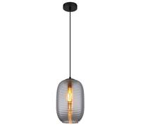 Netlighting Jefrey Slim Pendant Ceiling Light Matt Black Smoke Glass Shade 1x E27 Netlighting Black