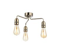 Netlighting Leon Industrial 3 Light Flush Ceiling Fitting Antique Brass in Gold Netlighting Gold