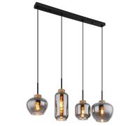 Netlighting Matt Bar Pendant Ceiling Light Matt Black Smoke Glass Shade 4x E27 Netlighting Black