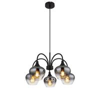 Netlighting Maxy Multi Arm Pendant Matt Black Smoke Glass Shade 5x E27 Netlighting Black