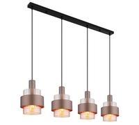 Netlighting Milley Bar Pendant Ceiling Light Matt Black Amber Glass Shade 4x E27 in Brown Netlighting Brown