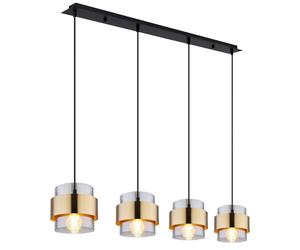 Netlighting Milley Bar Pendant Ceiling Light Matt Black Glass Shade 4x E27 in Gold Netlighting Gold