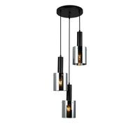 Netlighting Modern Hanging Pendant Black 3 Light with Glass Smoky Shade E27 Netlighting Black