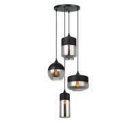 Netlighting Modern Hanging Pendant Black 4 Light Black Smoky Shade E27 Dimmable Netlighting Black