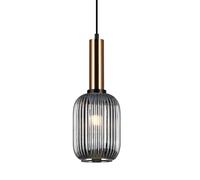 Netlighting Modern Hanging Pendant Brass 1 Light with Glass Smoky Shade E27 in Gold Netlighting Gold