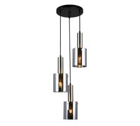 Netlighting Modern Hanging Pendant Satin Nickel 3 Light with Glass Smoky Shade E27 in Grey Netlighting Grey