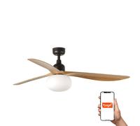 Netlighting Outwood Large 3 Blade Ceiling Fan Brown Oak Wood Light 1x E27 Smart Netlighting Brown