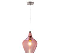 Netlighting Paso Dome Pendant Ceiling Light Nickel Matt Pink Glass Shade 1x E27 Netlighting Pink