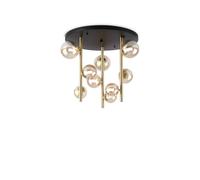 Ideal Lux Perlage 9 Light Globe Ceiling Light Brass, Amber Glass Shade