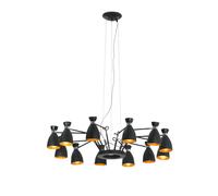 Luminosa Lighting Luminosa Retro 12 Light Multi Arm Ceiling Pendant Black, Gold, E14