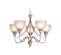 Netlighting Santana 5 Light Multi Arm Ceiling Pendant Light Satin Steel Opal Glass E14 in Grey Netlighting Grey