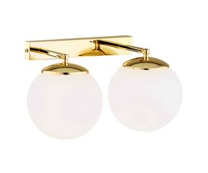 Netlighting Satelite Plus Outdoor Twin Globe Wall Lamp Opal Matt Brass Steel IP44 in Gold Netlighting Gold