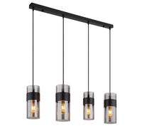 Netlighting Scarfina Bar Pendant Ceiling Light Matt Black Smoke Glass Shade 4x E27 Netlighting Black