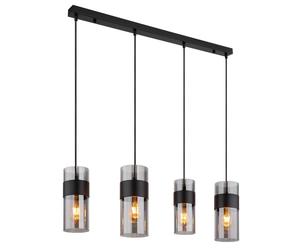 Netlighting Scarfina Bar Pendant Ceiling Light Matt Black Smoke Glass Shade 4x E27 Netlighting Black