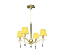 Netlighting Siena Pendant Round 4 Light E14 Brass Amber Cream Shades & Crystal in Yellow Netlighting Yellow
