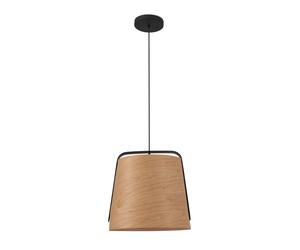 Netlighting Stood 1 Light Dome Ceiling Pendant Black & Cherry Wood E27 in Brown Netlighting Brown
