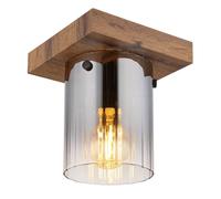 Netlighting Underwood Cylindrical Ceiling Light Wood Look Smoke Glass Shade 1x E27 in Brown Netlighting Brown