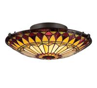 Netlighting West End 2 Light Flush Ceiling Light Vintage Bronze Tiffany Glass E27 in Brown Netlighting Brown