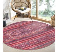 NETLINE HOME Machine Washable Area Rugs For Kitchen, Bedroom, Dining and Living Room | Kid Pet Friendly Rug | Oriental Design Carpet | Low Pile | Non Slip (Red, 160X160 CM)